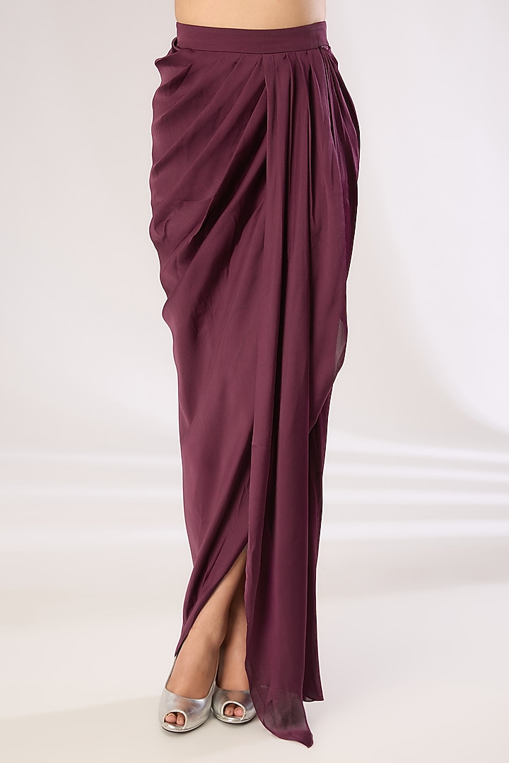 Plum Metallic Polymer & Crepe Chiffon Cape Set by Amit Aggarwal at Pernia's Pop Up Shop