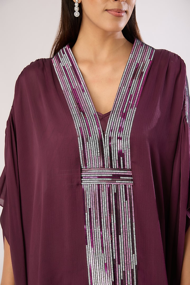 Plum Metallic Polymer & Crepe Chiffon Cape Set by Amit Aggarwal at Pernia's Pop Up Shop
