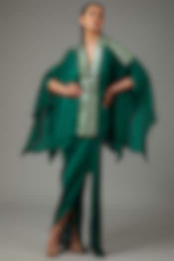 Emerald Metallic Polymer & Crepe Chiffon Skirt Set by Amit Aggarwal