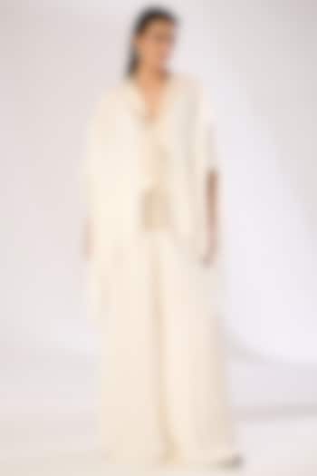 Pearl White Metallic Polymer & Crepe Chiffon Cape by Amit Aggarwal at Pernia's Pop Up Shop