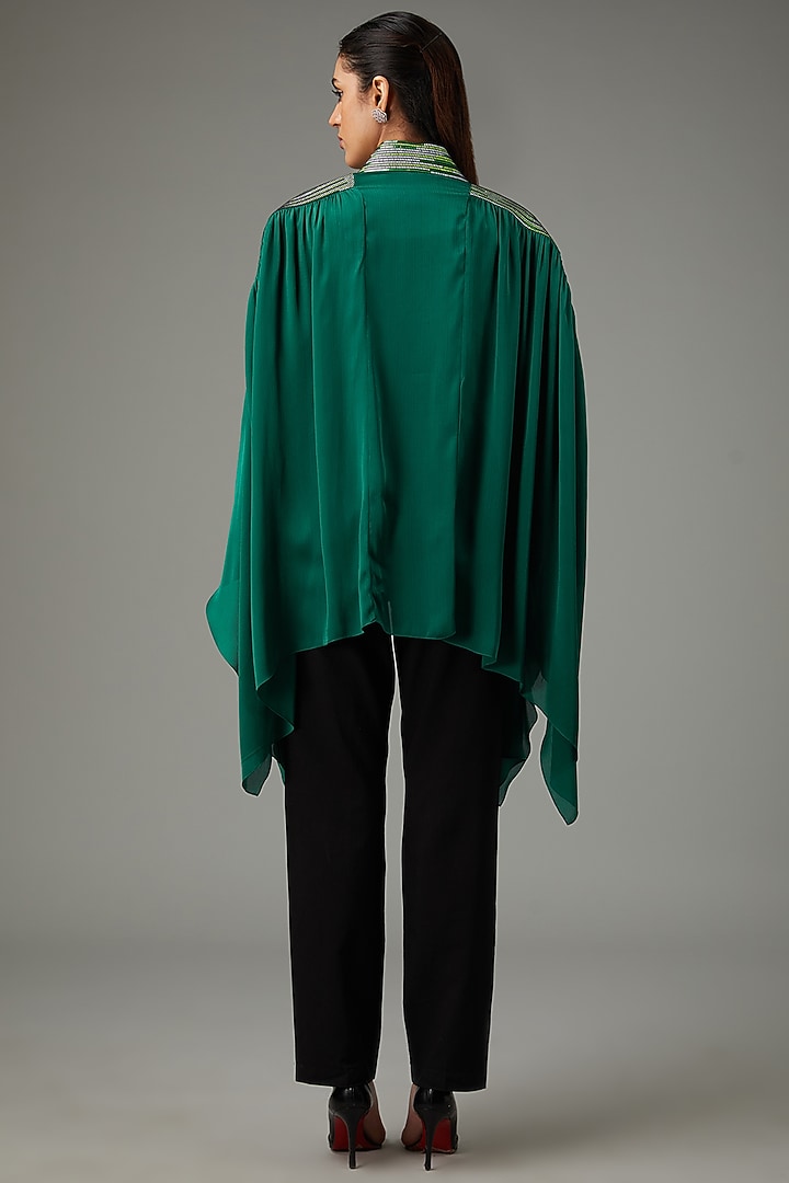Emerald Metallic Polymer & Crepe Chiffon Cape by Amit Aggarwal at Pernia's Pop Up Shop