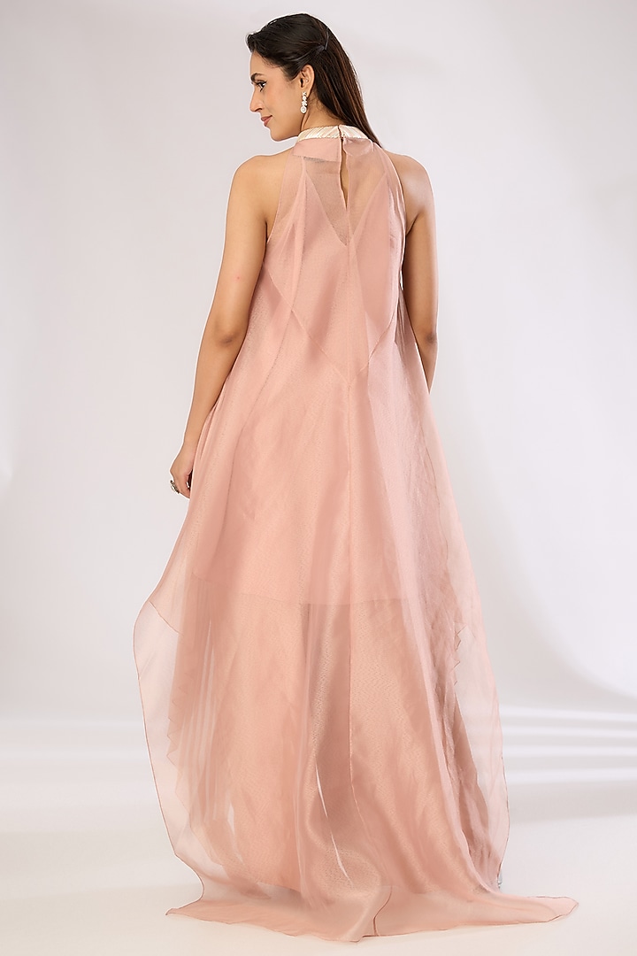 Rose Pink Metallic Polymer & Crepe Chiffon Pants by Amit Aggarwal at Pernia's Pop Up Shop