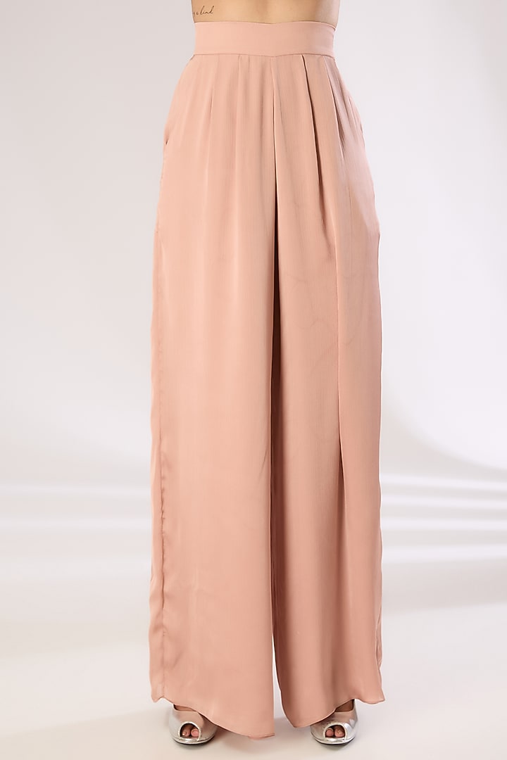 Rose Pink Metallic Polymer & Crepe Chiffon Pants by Amit Aggarwal at Pernia's Pop Up Shop