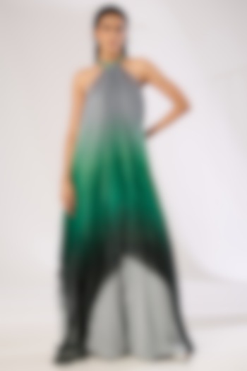 Steel Grey Metallic Polymer & Crepe Chiffon Pants by Amit Aggarwal at Pernia's Pop Up Shop