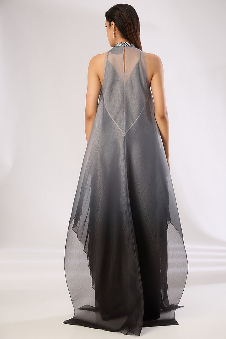 Black Metallic Polymer & Crepe Chiffon Pants by Amit Aggarwal at Pernia's Pop Up Shop