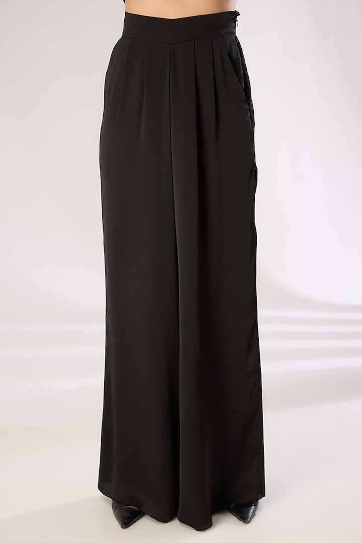 Black Metallic Polymer & Crepe Chiffon Pants by Amit Aggarwal at Pernia's Pop Up Shop