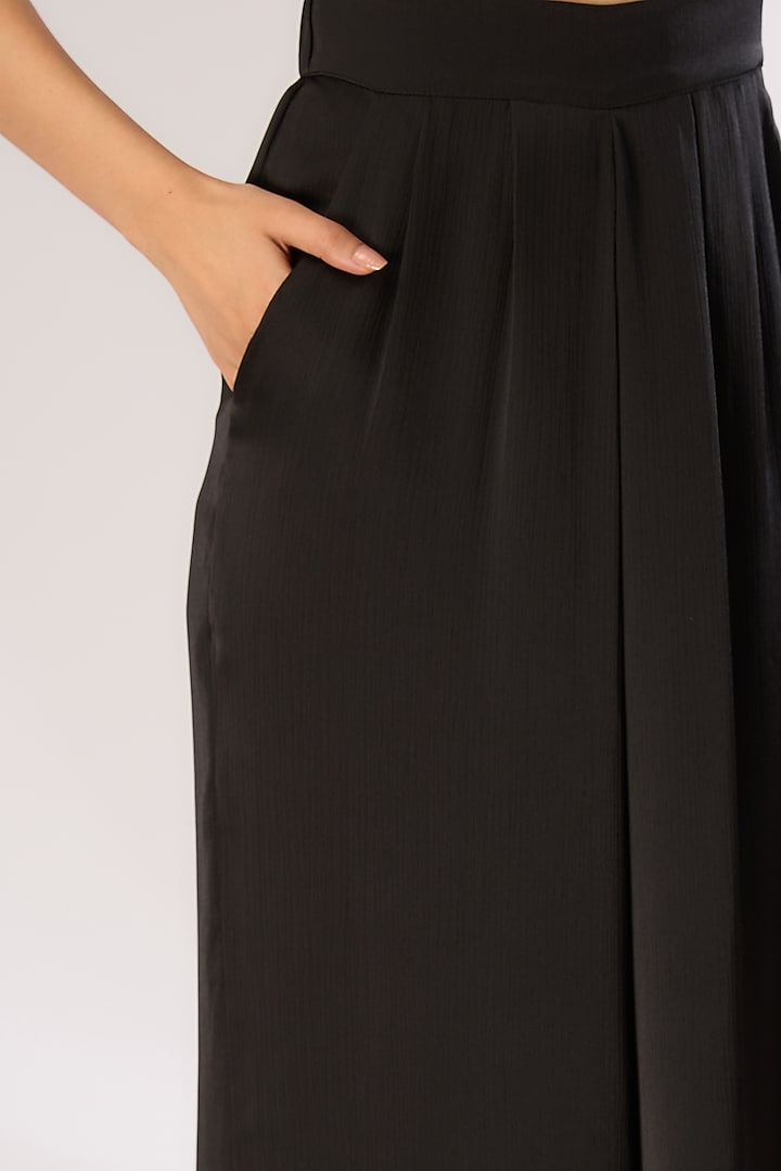 Black Metallic Polymer & Crepe Chiffon Pants by Amit Aggarwal at Pernia's Pop Up Shop