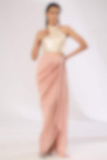 Rose Pink Crepe Chiffon Skirt Set by Amit Aggarwal at Pernia's Pop Up Shop