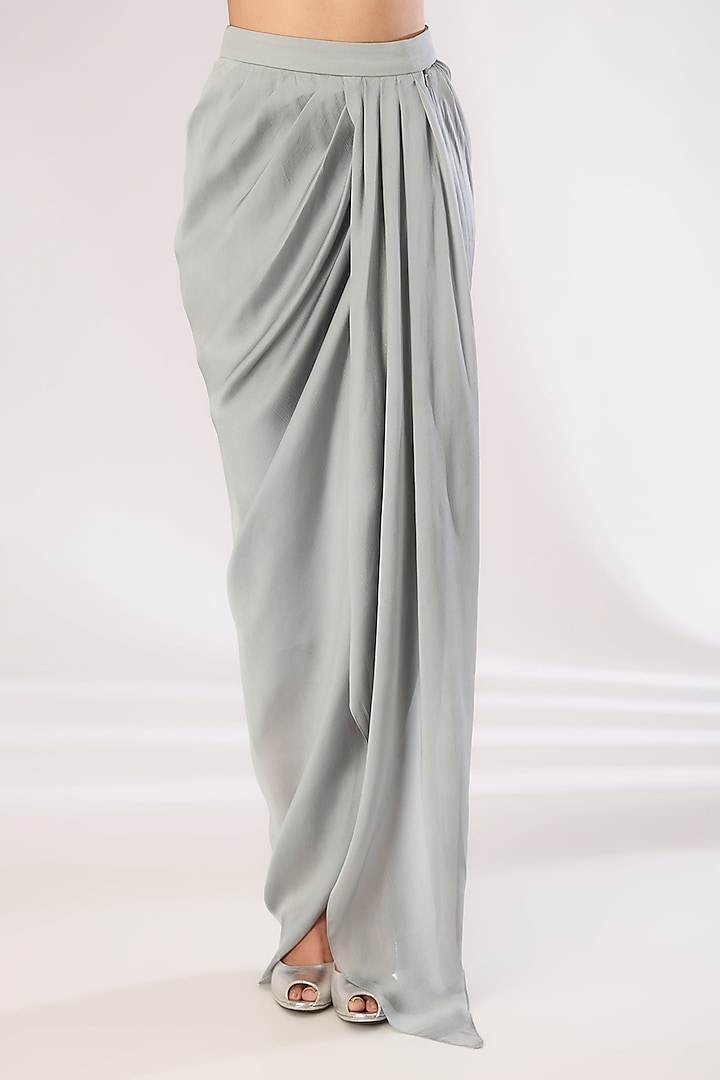 Steel Grey Crepe Chiffon Skirt Set by Amit Aggarwal at Pernia's Pop Up Shop