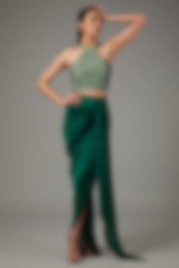 Emerald Metallic Polymer & Crepe Chiffon Skirt Set by Amit Aggarwal