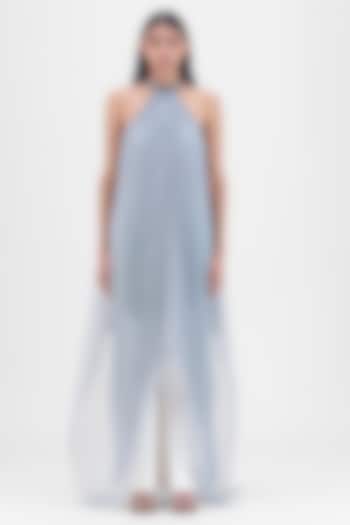 Steel Grey Sheer Organza & Polyester Pleated Maxi Cocktail Dress by Amit Aggarwal at Pernia's Pop Up Shop