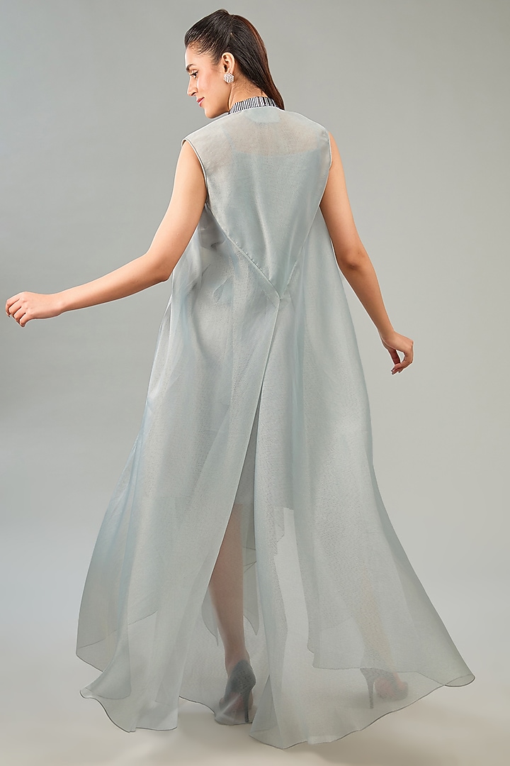 Steel grey Metallic Polymer & Crepe Chiffon Cocktail Dress by Amit Aggarwal at Pernia's Pop Up Shop