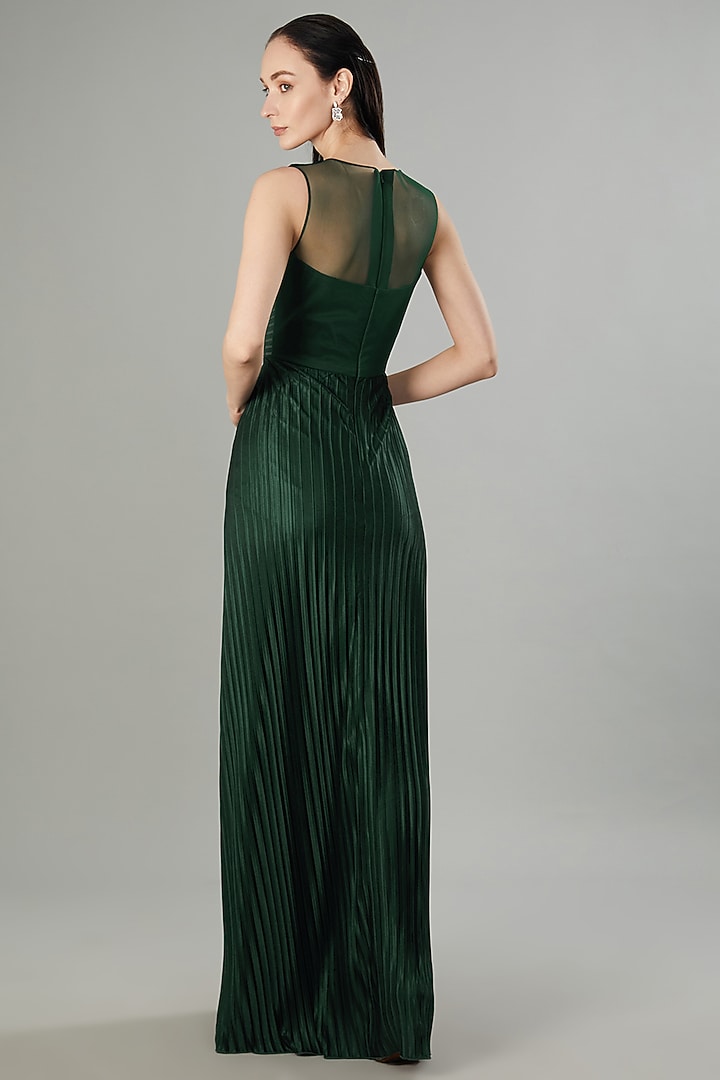 Green Crepe Chiffon & Metallic Polymer Engagement Gown by Amit Aggarwal at Pernia's Pop Up Shop