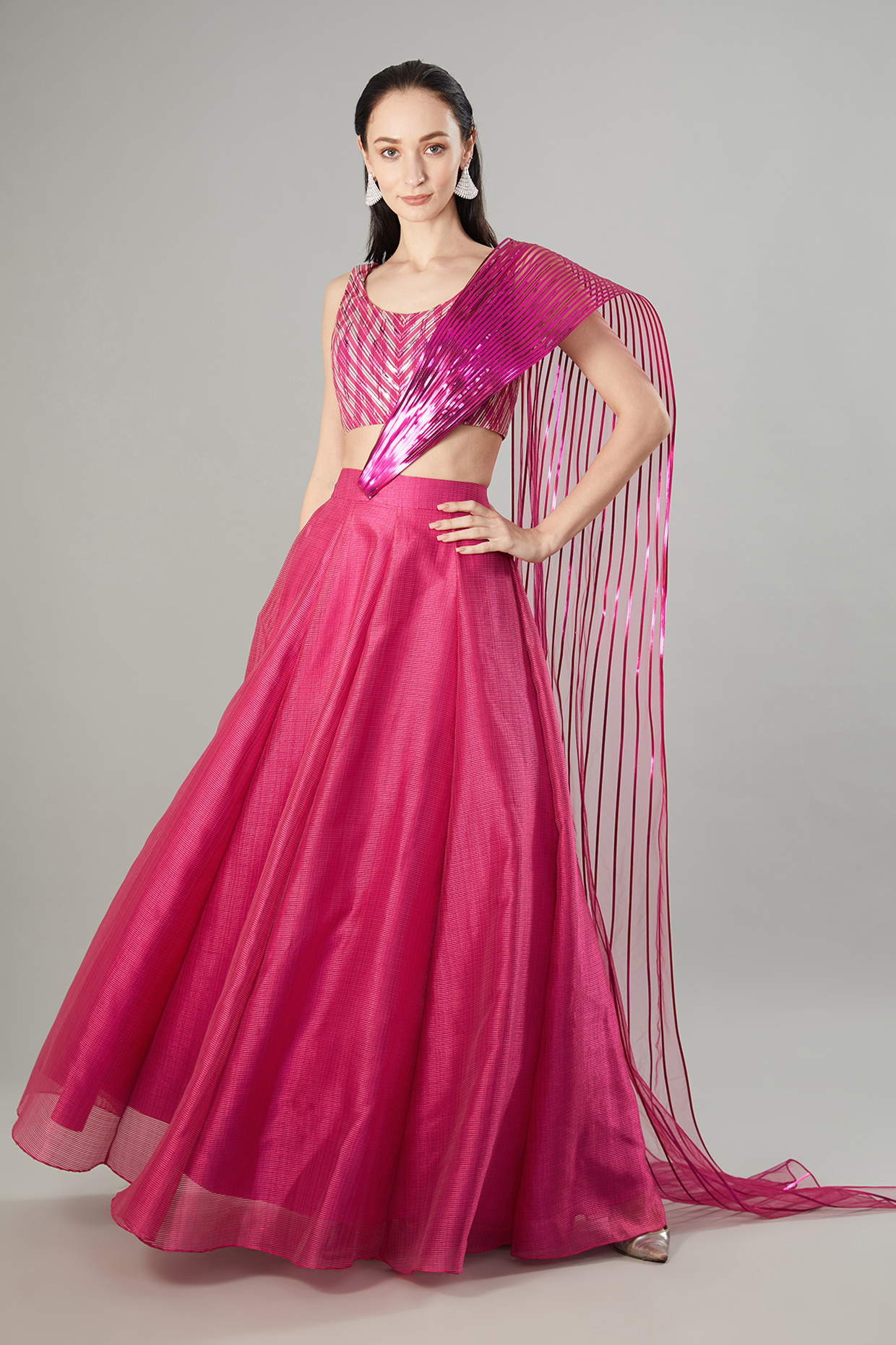 Fuchsia Metallic Polymer Bridal Lehenga Set by Amit Aggarwal at Pernia's Pop Up Shop