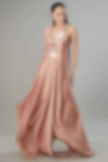 Blush Pink Crepe Chiffon & Metallic Polymer Engagement Gown by Amit Aggarwal at Pernia's Pop Up Shop