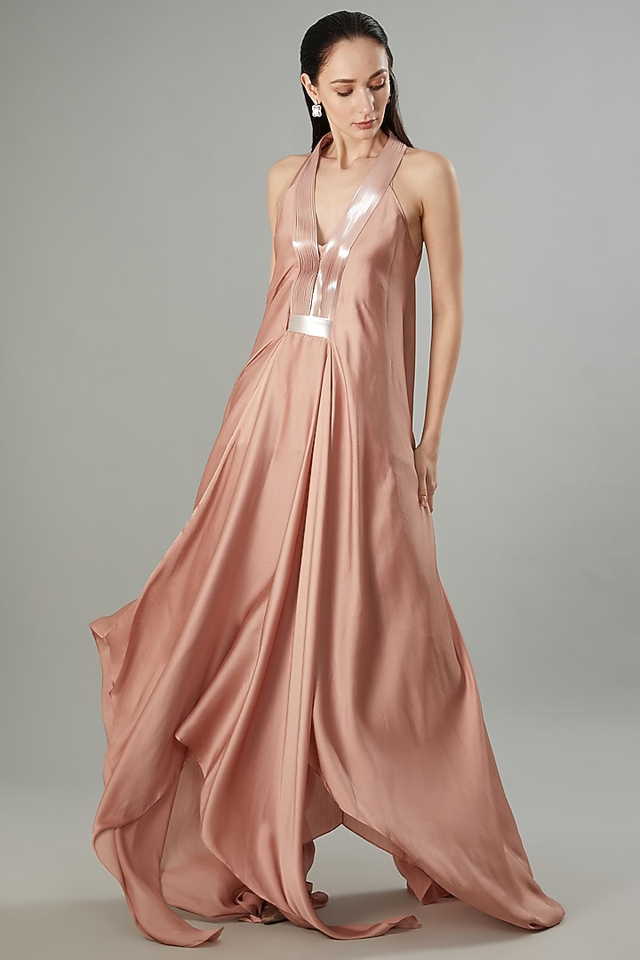 Blush Pink Crepe Chiffon & Metallic Polymer Engagement Gown by Amit Aggarwal at Pernia's Pop Up Shop