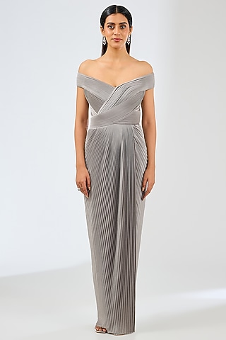 Steel-Colored Jersey Gown by Amit Aggarwal