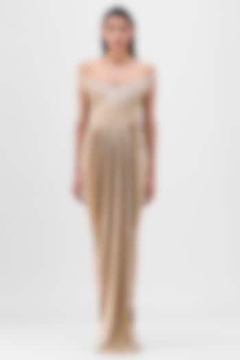 Sand Colored Nylon Jersey Structured Engagement Gown by Amit Aggarwal at Pernia's Pop Up Shop
