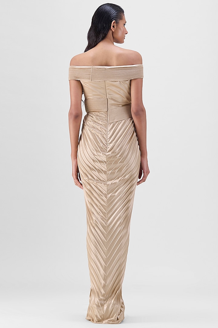 Sand Colored Nylon Jersey Structured Wedding Gown by Amit Aggarwal at Pernia's Pop Up Shop