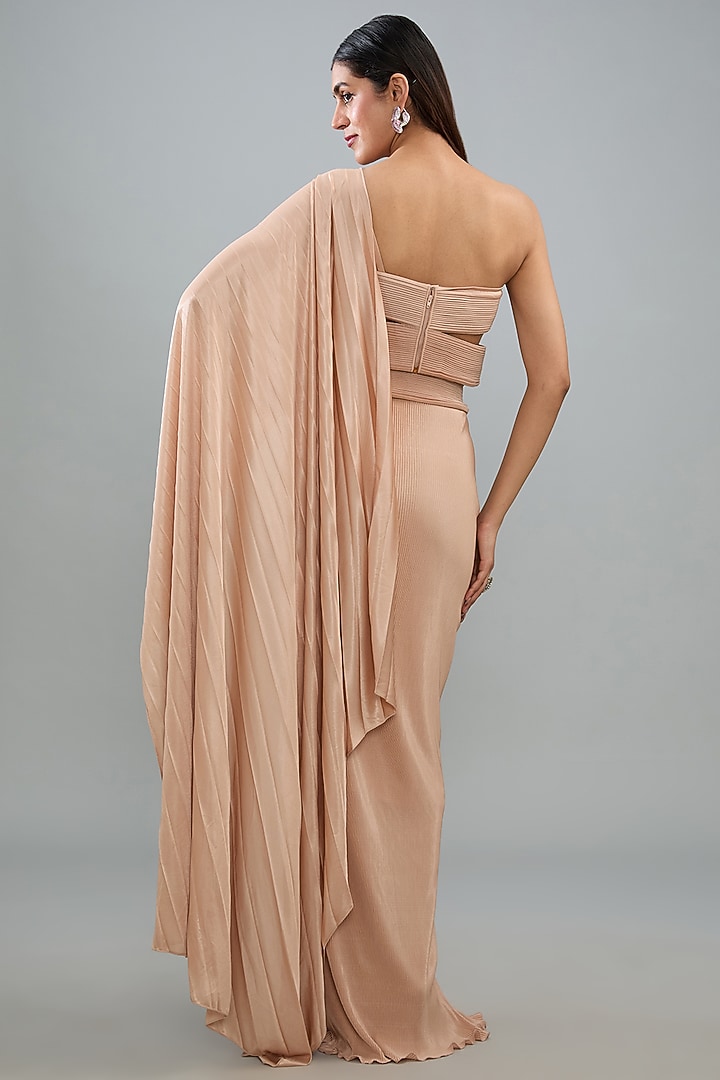 Peach Metallic Polymer & Crepe Chiffon Skirt Set by Amit Aggarwal at Pernia's Pop Up Shop