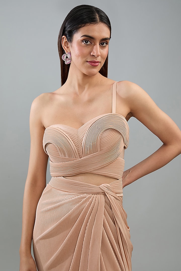 Peach Metallic Polymer & Crepe Chiffon Skirt Set by Amit Aggarwal at Pernia's Pop Up Shop
