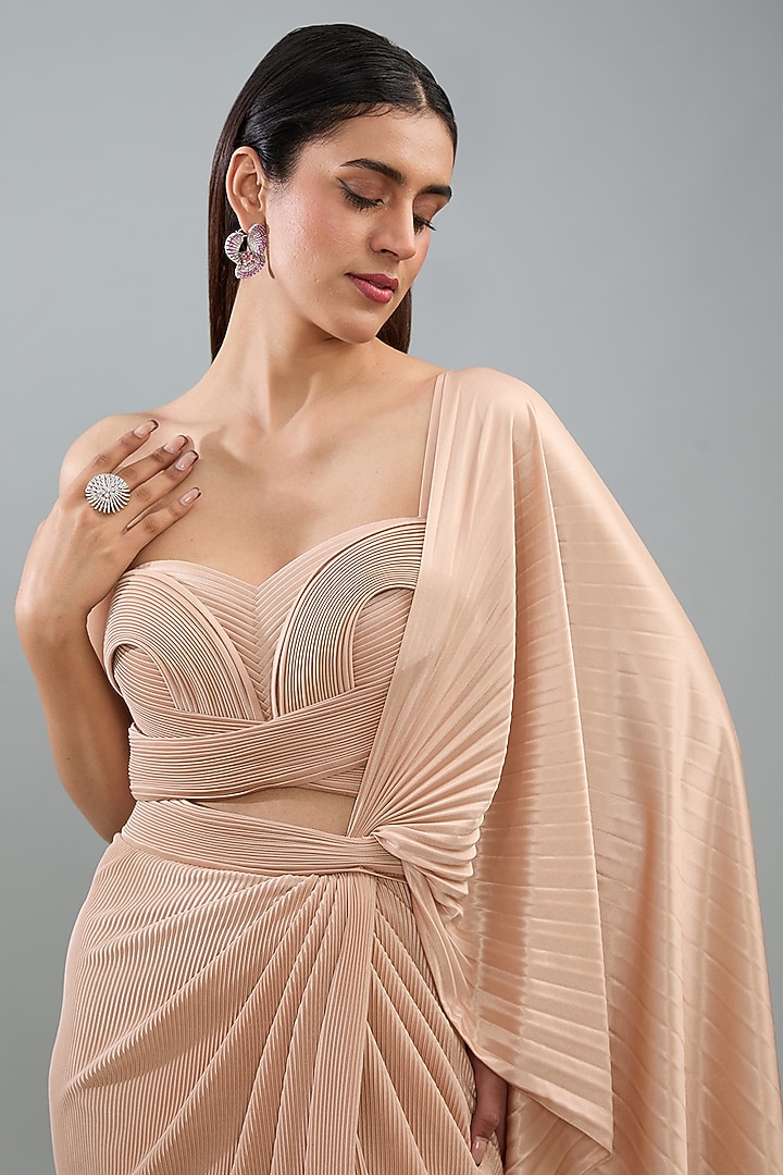 Peach Metallic Polymer & Crepe Chiffon Skirt Set by Amit Aggarwal at Pernia's Pop Up Shop