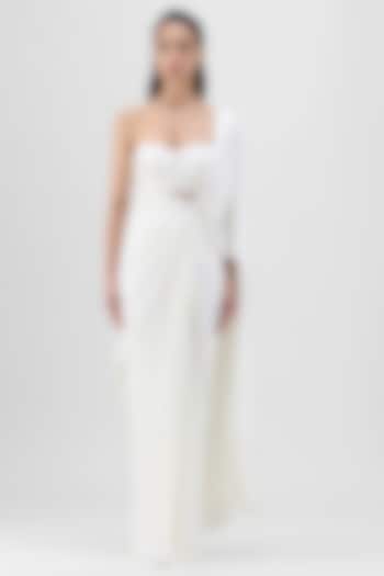 Pearl White Mineral Jersey Skirt Set by Amit Aggarwal at Pernia's Pop Up Shop