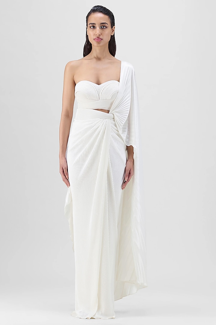 Pearl White Mineral Jersey Skirt Set by Amit Aggarwal at Pernia's Pop Up Shop