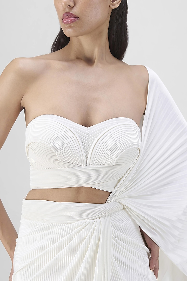 Pearl White Mineral Jersey Skirt Set by Amit Aggarwal at Pernia's Pop Up Shop