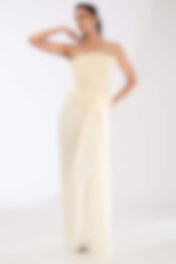 Pearl White Striped Organza Wedding Gown by Amit Aggarwal at Pernia's Pop Up Shop