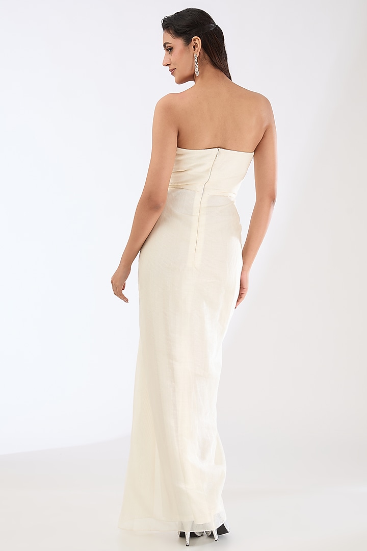 Pearl White Striped Organza Wedding Gown by Amit Aggarwal at Pernia's Pop Up Shop
