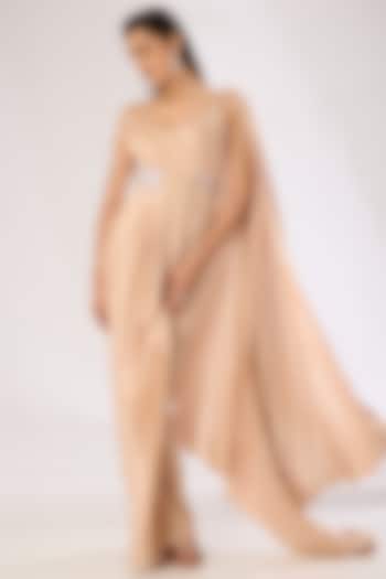 Skin Colored Metallic Polymer Draped Reception Saree by Amit Aggarwal at Pernia's Pop Up Shop