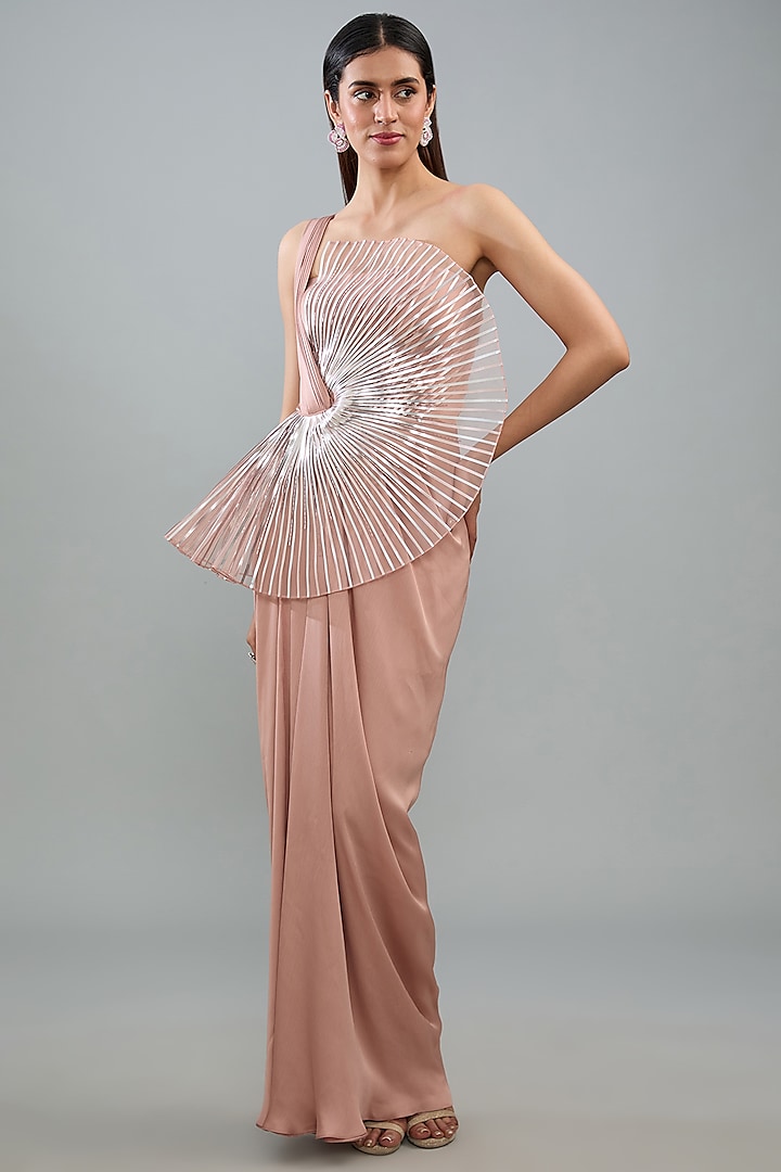 Rose Metallic Polymer & Crepe Chiffon Gown by Amit Aggarwal