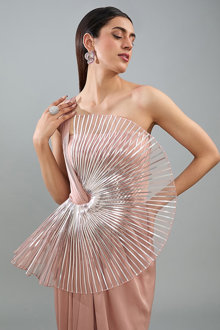 Rose Metallic Polymer & Crepe Chiffon Wedding Gown by Amit Aggarwal at Pernia's Pop Up Shop