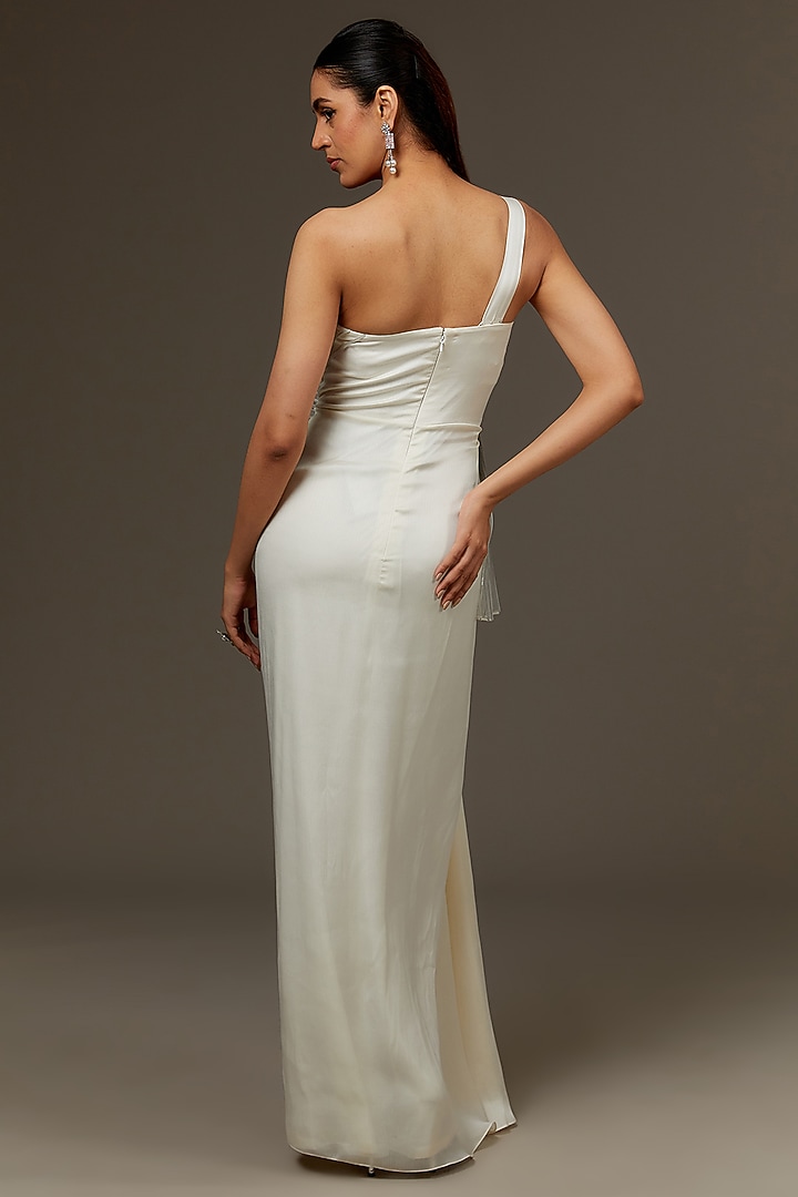 Ivory Metallic Polymer & Crepe Chiffon Wedding Gown by Amit Aggarwal at Pernia's Pop Up Shop