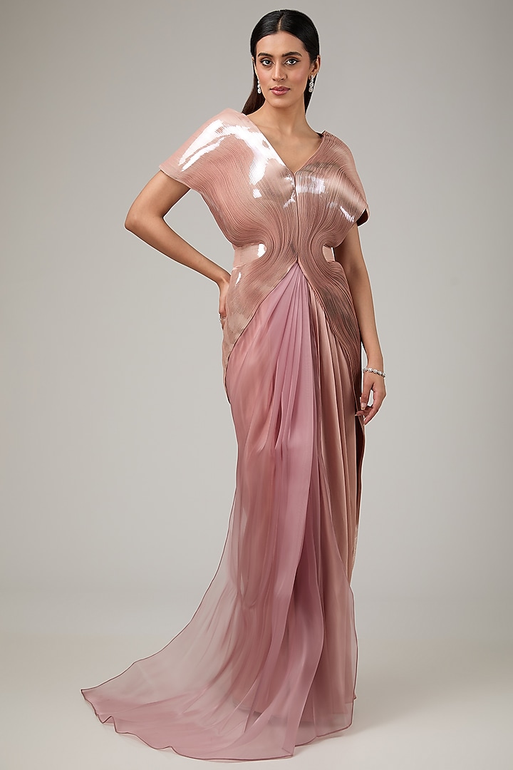 Blush Pink Metallic Polymer & Organza Gown by Amit Aggarwal