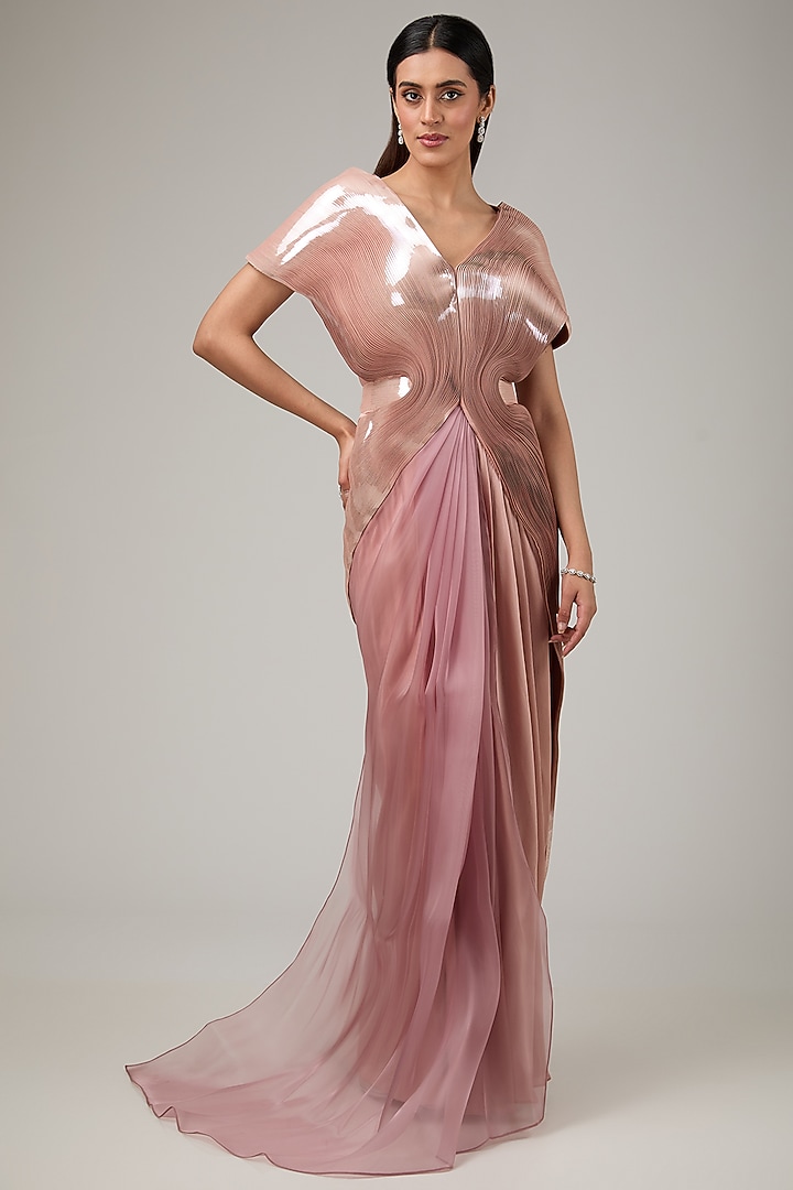 Blush Pink Metallic Polymer & Organza Bridal Gown by Amit Aggarwal at Pernia's Pop Up Shop