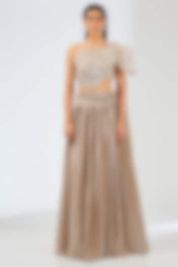 Sand-Colored Jersey Draped Bridal Lehenga Set by Amit Aggarwal at Pernia's Pop Up Shop