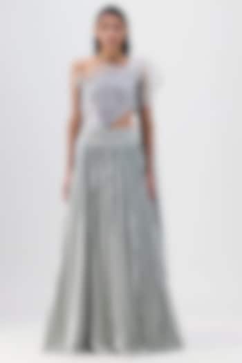 Sage Green Mineral Jersey & Organza Bridal Lehenga Set by Amit Aggarwal at Pernia's Pop Up Shop