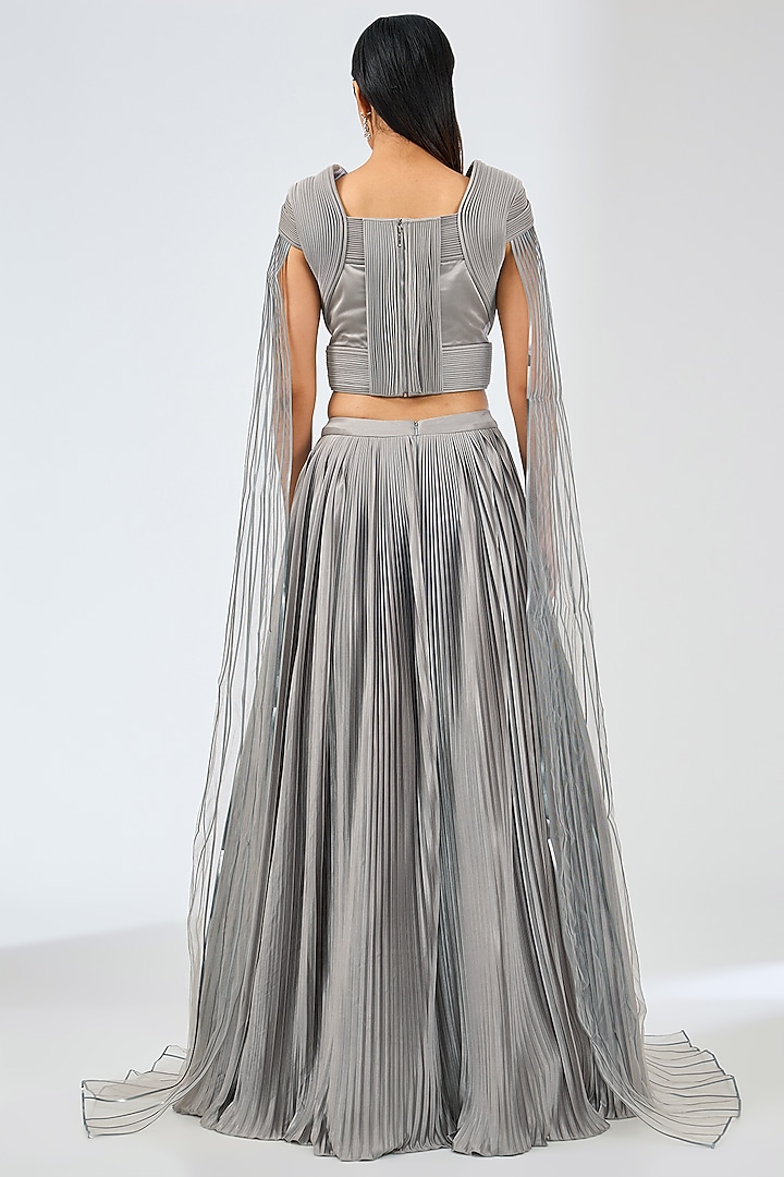 Steel-Colored Jersey Draped Bridal Lehenga Set by Amit Aggarwal at Pernia's Pop Up Shop