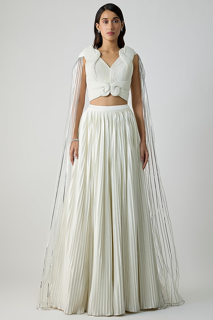Pearl White Plisse Mineral Jersey Bridal Lehenga Set by Amit Aggarwal at Pernia's Pop Up Shop