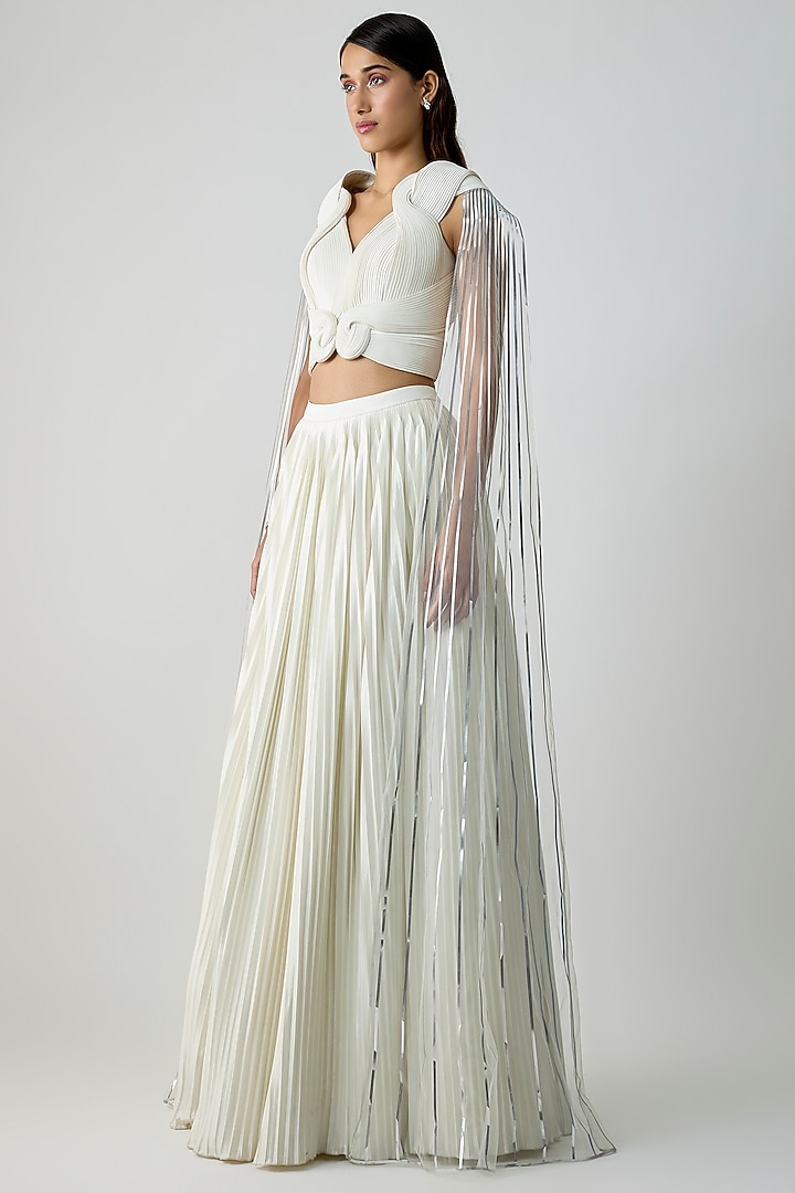 Pearl White Plisse Mineral Jersey Bridal Lehenga Set by Amit Aggarwal at Pernia's Pop Up Shop