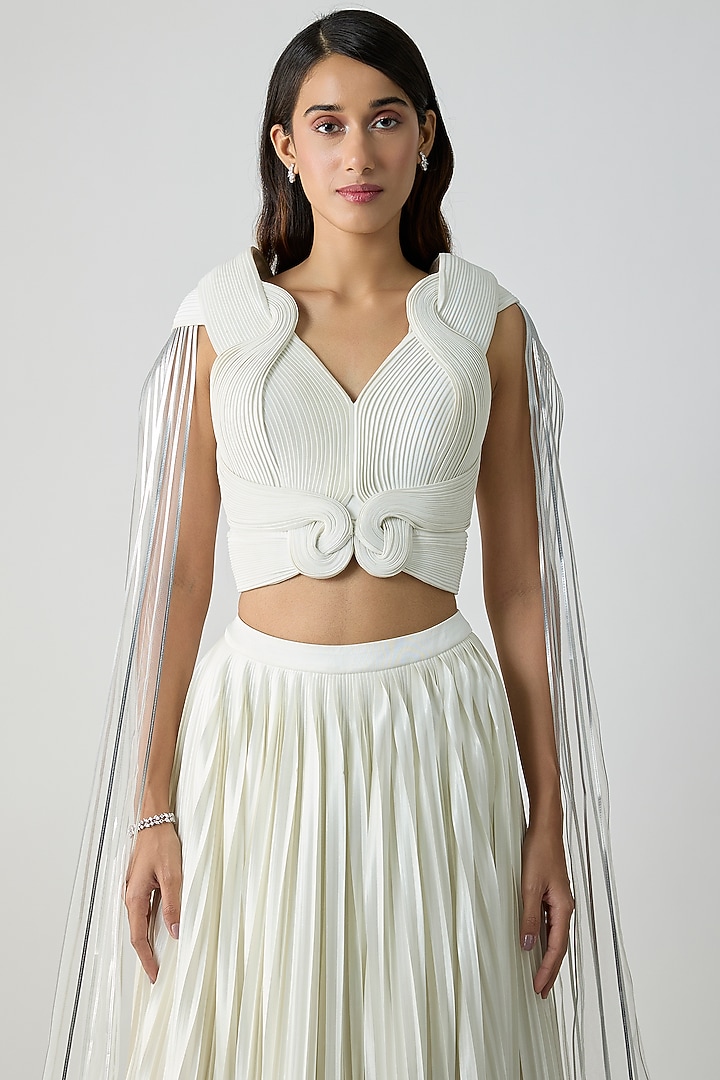 Pearl White Plisse Mineral Jersey Bridal Lehenga Set by Amit Aggarwal at Pernia's Pop Up Shop