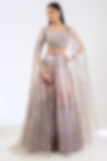 Rose Metallic Stripe Bridal lehenga for 22 Lehenga Set by Amit Aggarwal at Pernia's Pop Up Shop