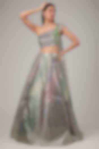 Multi-Colored Metallic Polymer & Crepe Chiffon Bridal Lehenga Set by Amit Aggarwal at Pernia's Pop Up Shop