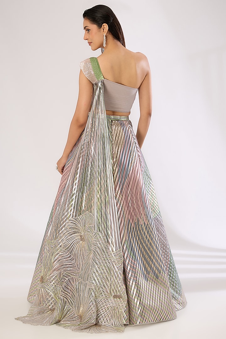 Multi-Colored Metallic Striper Bridal Lehenga Set by Amit Aggarwal at Pernia's Pop Up Shop