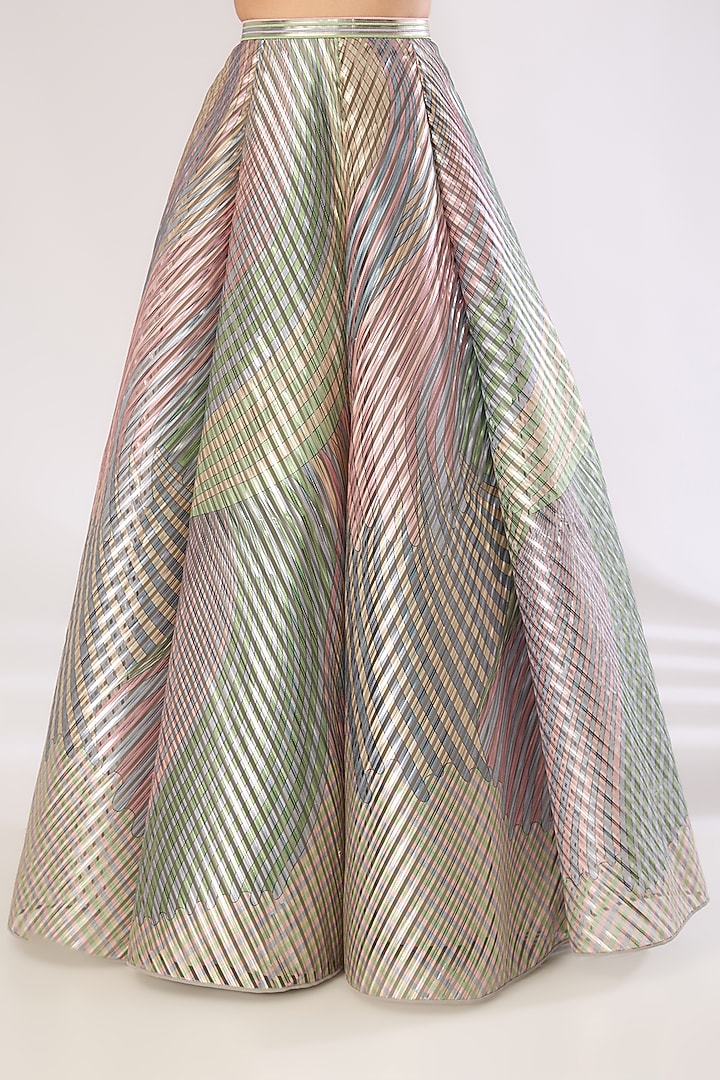 Multi-Colored Metallic Striper Bridal Lehenga Set by Amit Aggarwal at Pernia's Pop Up Shop