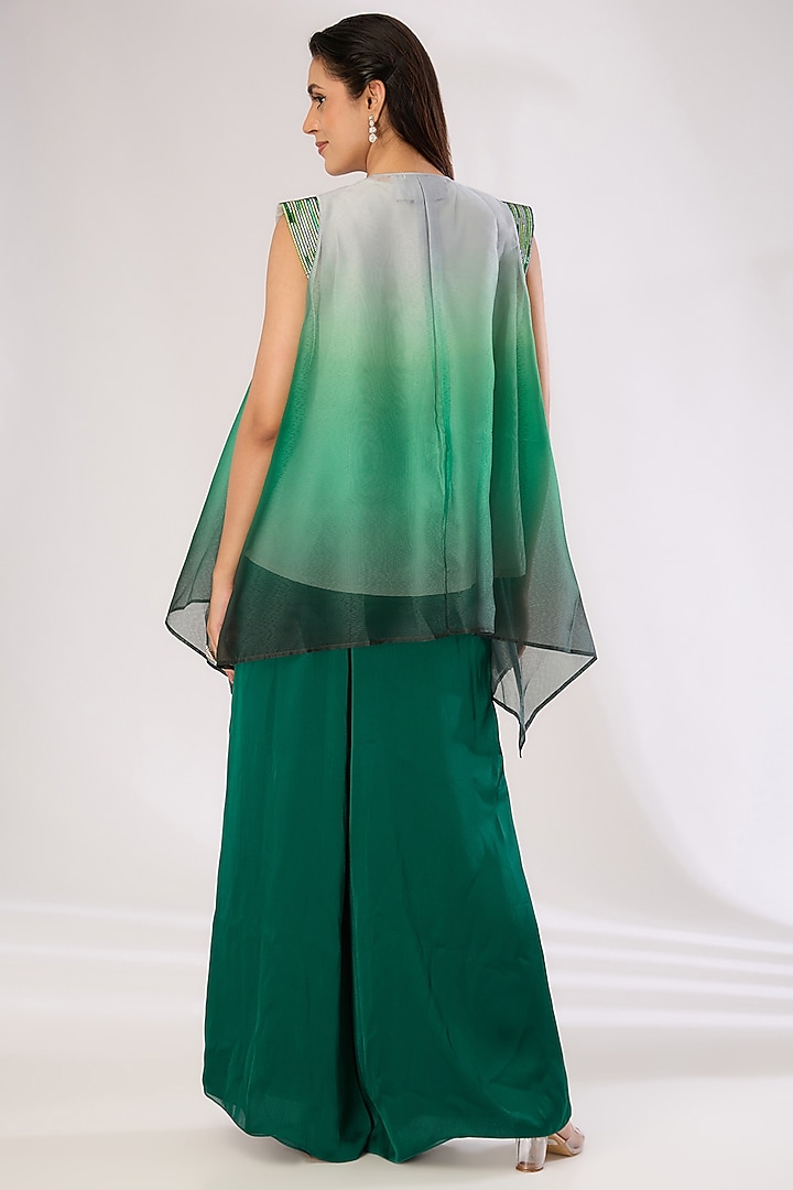 Emerald Green Metallic Polymer & Crepe Chiffon Top by Amit Aggarwal at Pernia's Pop Up Shop