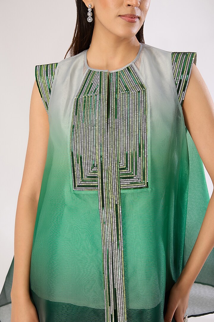 Emerald Green Metallic Polymer & Crepe Chiffon Top by Amit Aggarwal at Pernia's Pop Up Shop