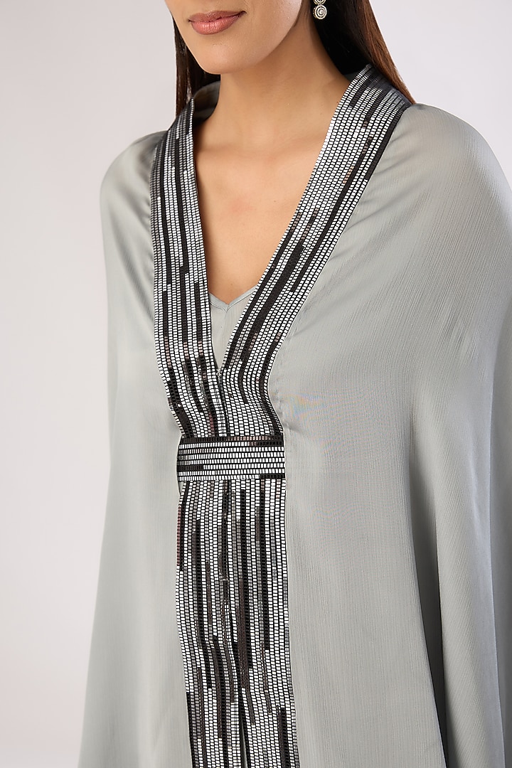 Steel Metallic Polymer & Crepe Chiffon Cape. by Amit Aggarwal at Pernia's Pop Up Shop